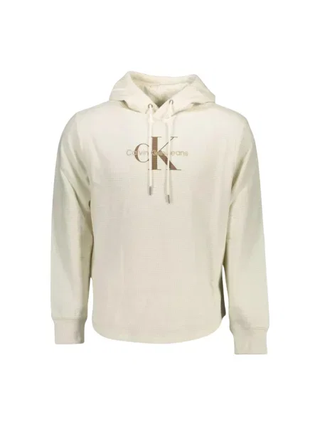 Dzianinowa bluza z kapturem Calvin Klein z kapturem z nadrukiem biała