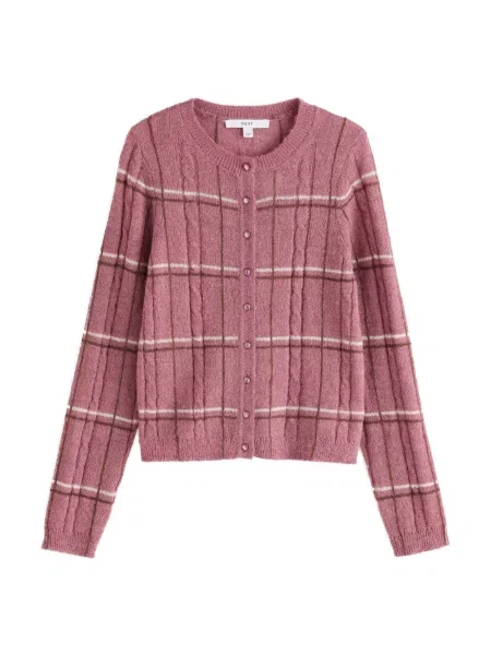 Next Geacă tricotată mauve / ciclam alb