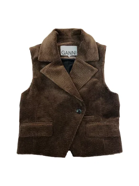 Kamizelka Ganni sztruksowa brązowa
