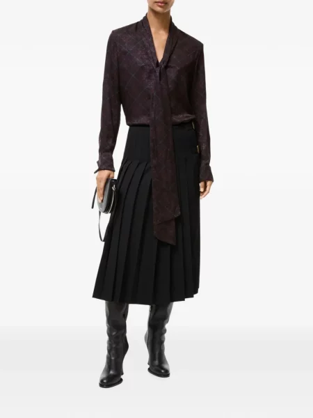 Bluză Burberry de mătase în carouri violet