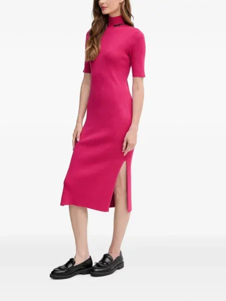Rochie midi Dkny cu broderie tricotate roz