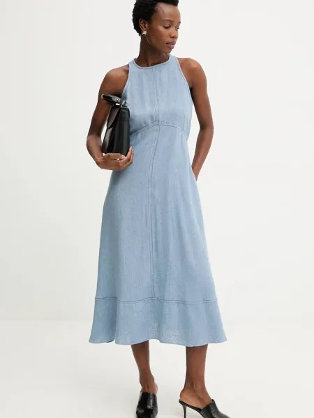 Obleka z dodatkom lanu Answear.LAB modra