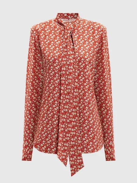 Блуза із шовку в квітковий принт з коміром аскот Ermanno Scervino червона