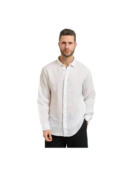 Lniana koszula Armani Exchange z długim rękawem casual biała