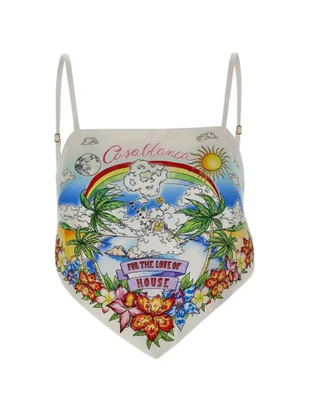 Jedwabny top Casablanca w kwiatki z nadrukiem biały