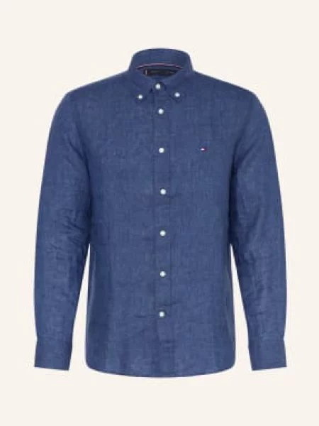 Tommy Hilfiger Koszula Lniana Regular Fit blau granatowa
