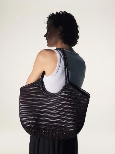 Reserved Geantă shopper împletită maro-închis maro