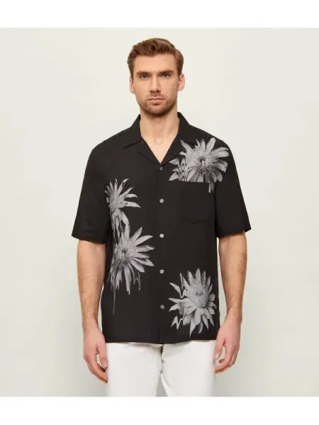 AllSaints Cămașă FLORAZE | Relaxed fit | cu adaos de in negru