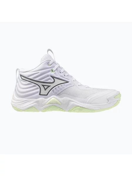 Încălțăminte de volei pentru femei Mizuno Wave Momentum Elite Mid white/balsam green/ambrosia alb