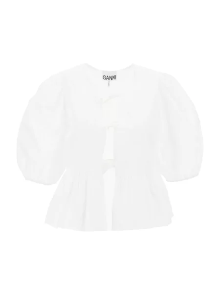 GANNI bluzka Cotton Poplin Peplum gładka biały