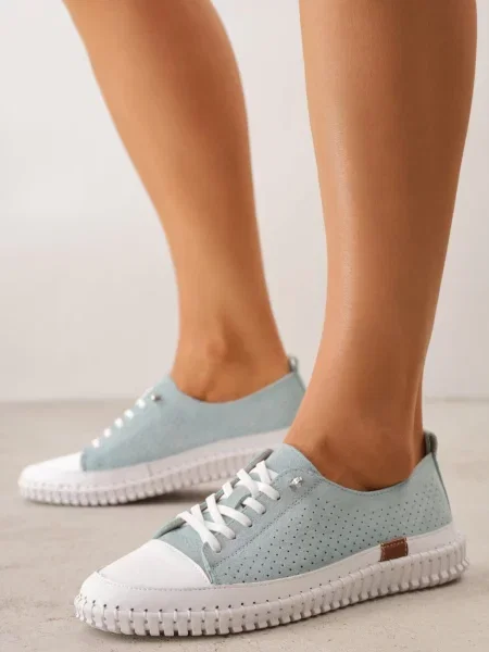 Pantofi sport perforați din piele naturală cu talpă elastică Pigina deschis verde