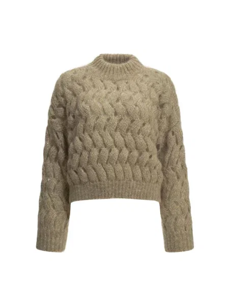 Sweter Brunello Cucinelli wełniany z nadrukiem beżowy