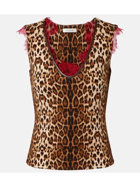 Top Jacques Wei cu imagine cu model leopard din dantelă