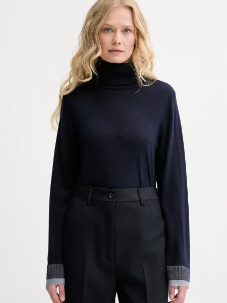 PS Paul Smith pulover de lână bleumarin light cu guler