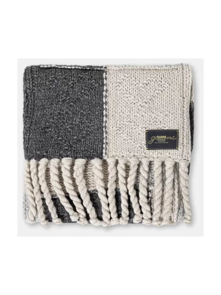 GANNI szalik z dodatkiem wełny Wool Cotton Bubble wzorzysty szary