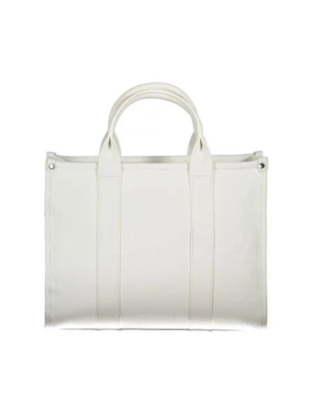 Lniana shopperka Valentino By Mario Valentino z logo biała