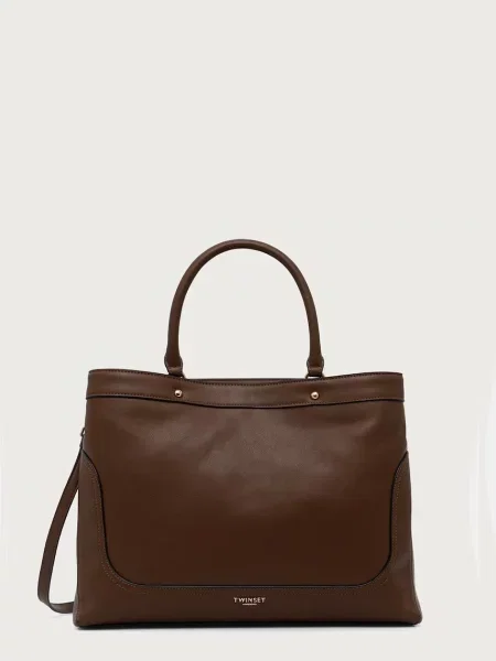 Twinset geantă shopper pentru femei cu imitație de piele maro