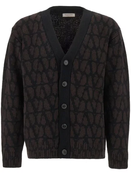 Vlněný kardigan Valentino Garavani hnědý