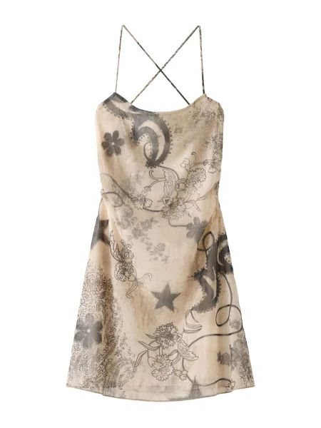 Bershka Rochie de vară kitt / negru alb
