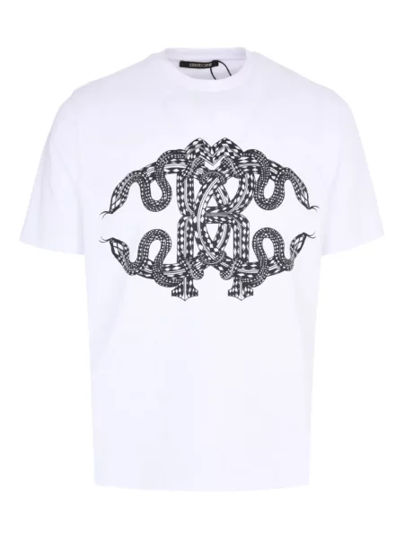 Tricou Roberto Cavalli cu imagine cu model piele de șarpe alb