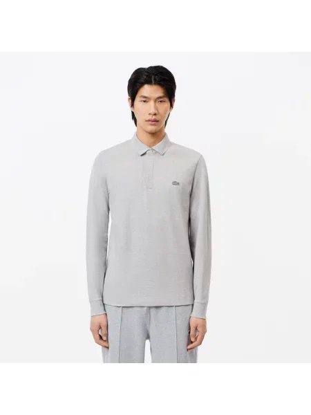 Lacoste Koszulka Polo Z Długim Rękawem Smart Paris Z Elastycznej Bawełny szara