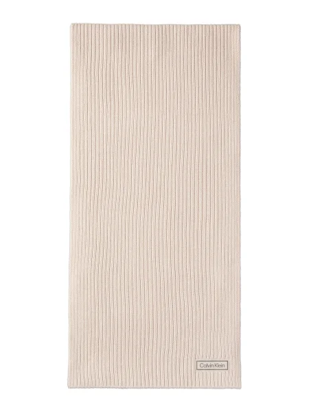 Calvin Klein Fular Patch Chunky Rib Cotton Scarf bej