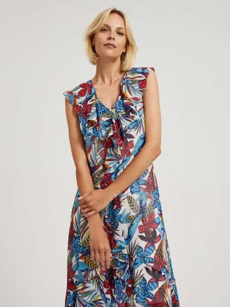 Rochie midi Moodo cu model floral de costum roșu