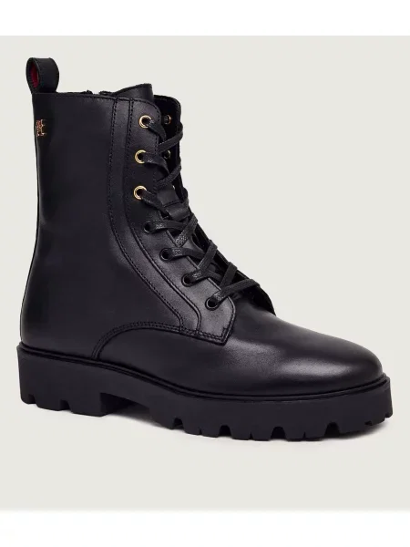 Tommy Hilfiger Bakancs TH Stud Leather Lace-Up Boot fekete