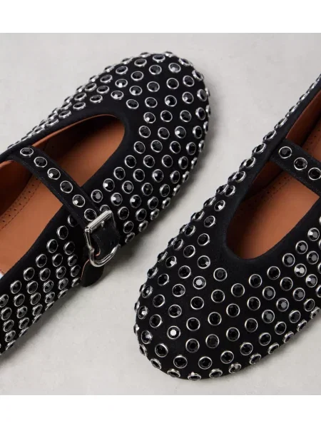 Balerini Alaïa din piele de căprioară de cristal negru