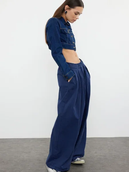 Blugi Trendyol cu talie înaltă plisate albastru