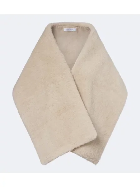Fular Max Mara din piele de oaie alb