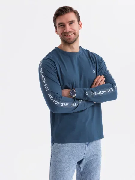 Majica z dolgimi rokavi Ombre s potiskom modra