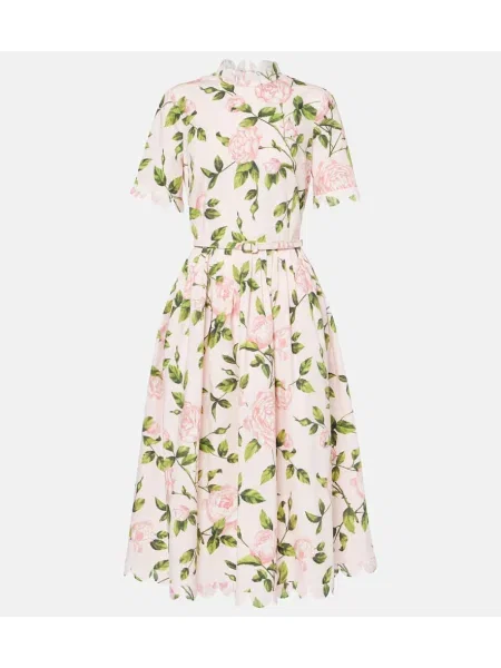 Rochie midi Oscar De La Renta cu model floral până la genunchi din poplin roz
