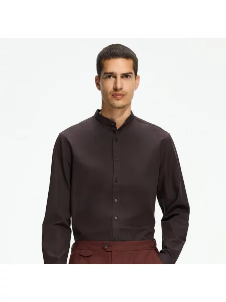Reserved Košile slim fit z egyptské bavlny tmavě hnědá