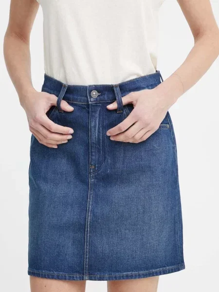 Дънкова пола G-Star Raw къса със стандартна кройка тъмносиньо