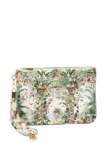 Fular Camilla de mătase cu model floral cu imagine verde