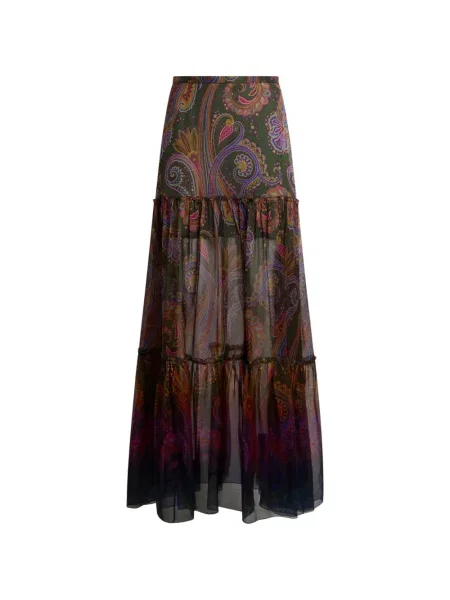 Selyem paisley mintás maxi szoknya Etro nyomtatás zöld