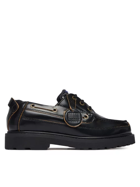Nizki čevlji Tommy Jeans Archive Boat Shoe Lthr črna