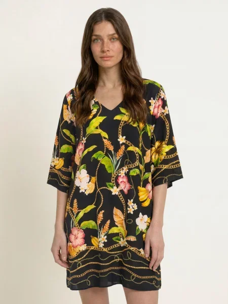Charmline Plážové Šaty Imperial Tropics S Rukávy / žlutá / světle zelená černá