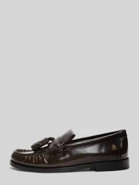 Loafersy z naturalnej skóry z frędzlami Tommy Hilfiger brązowe