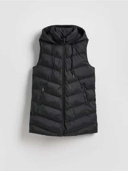 Reserved Vestă matlasată cu glugă negru