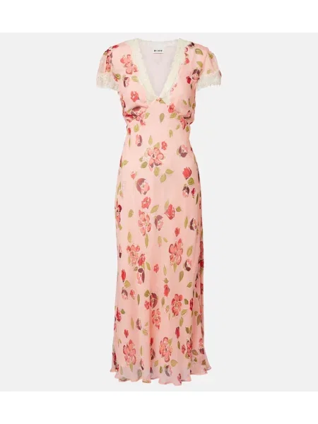 Rochie midi Rixo cu model floral din dantelă până la genunchi roz