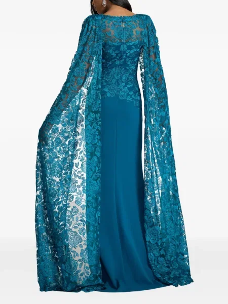Gėlėtas nėriniuotas maxi suknele Tadashi Shoji mėlyna