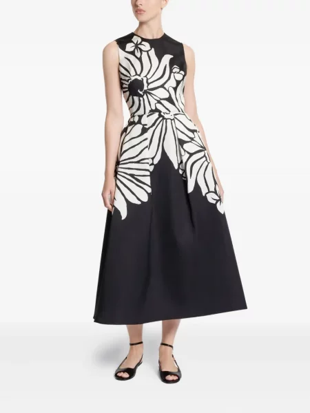 Rochie midi Elie Saab cu model floral cu imagine până la genunchi negru