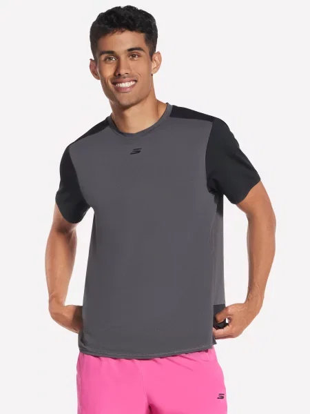 Спортивна футболка Skechers SKECHERS PACE TEE сірий/чорний поліестер/спандекс чорна