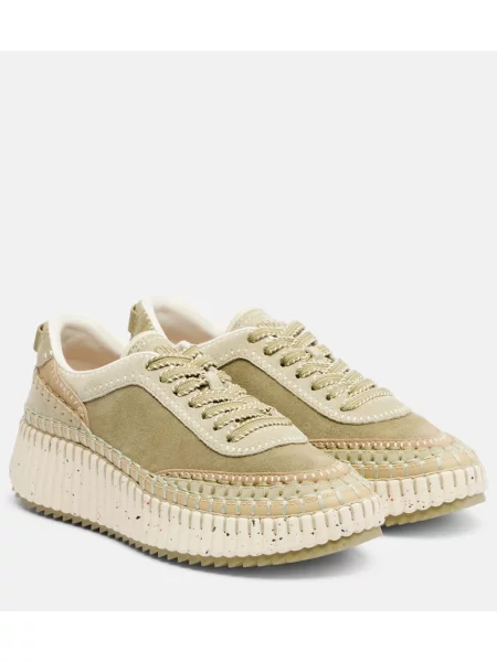Sneakerși Chloé Nama din piele de căprioară verde