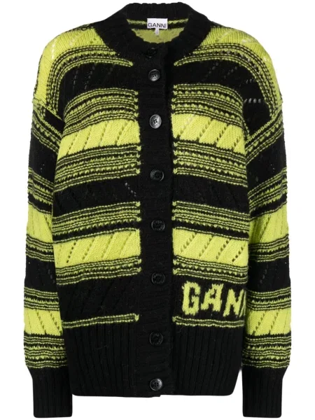 Cardigan Ganni cu dungi tricotate negru