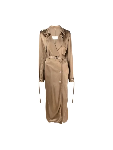 Lniany długi trencz Dries Van Noten brązowy