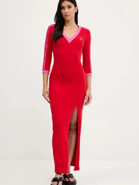 Adidas Originals sukienka Maxi Dress V czerwony maxi dopasowana fuksja