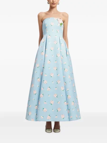 Rochie maxi Leo Lin cu model floral cu imagine fără bretele albastru
